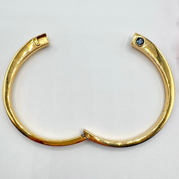 Swarovski Blue Pave Gold Tone Hinge Bangle Bracelet Swan Signed Rare Fits 7 1/4” - Picture 10 of 16